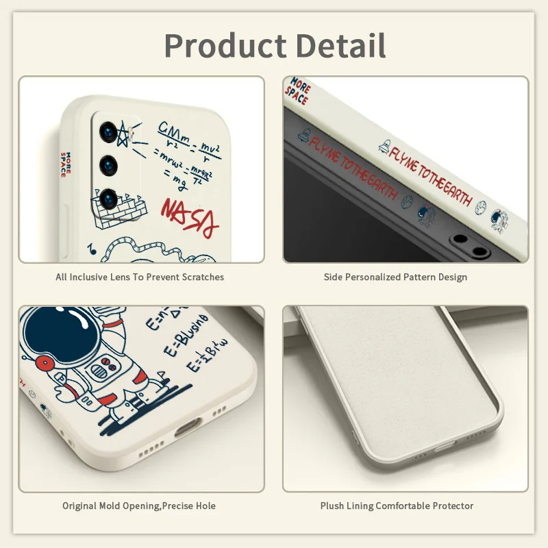 

Cute Astronaut Pattern For Huawei P40 p40lite P40pro P30 P20 Mate 40 40Pro 30 p30pro p30lite 20 Side Print Liquid Silicone Case