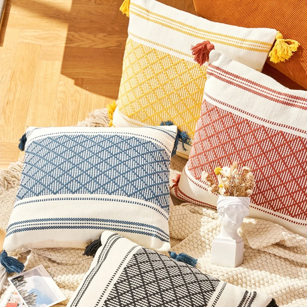 

Tassels Cushion Cover Decorative Handmade Throw Pillow Case Sofa Pillowcase Cover Home Decor for living Room Bed 45x 45cm