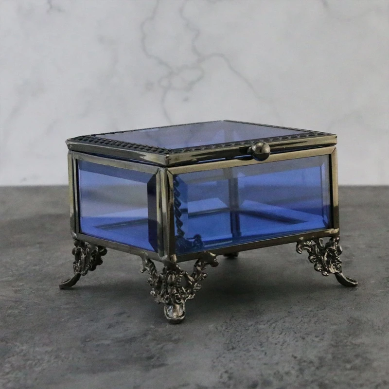 

Blue Glass Trinket Box Glass Jewelry Keepsake Display Small Decorative Boxes Nature Themed Home Décor Collectibles Gift