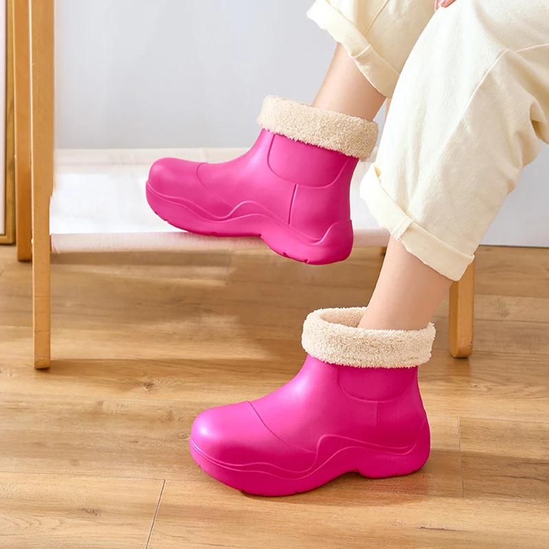 Women's Winter Waterproof Rain Boots Plus Velvet Thick-Soled Warm Home Cotton Shoes Garden Vegetable Garden Waterproof Slippers