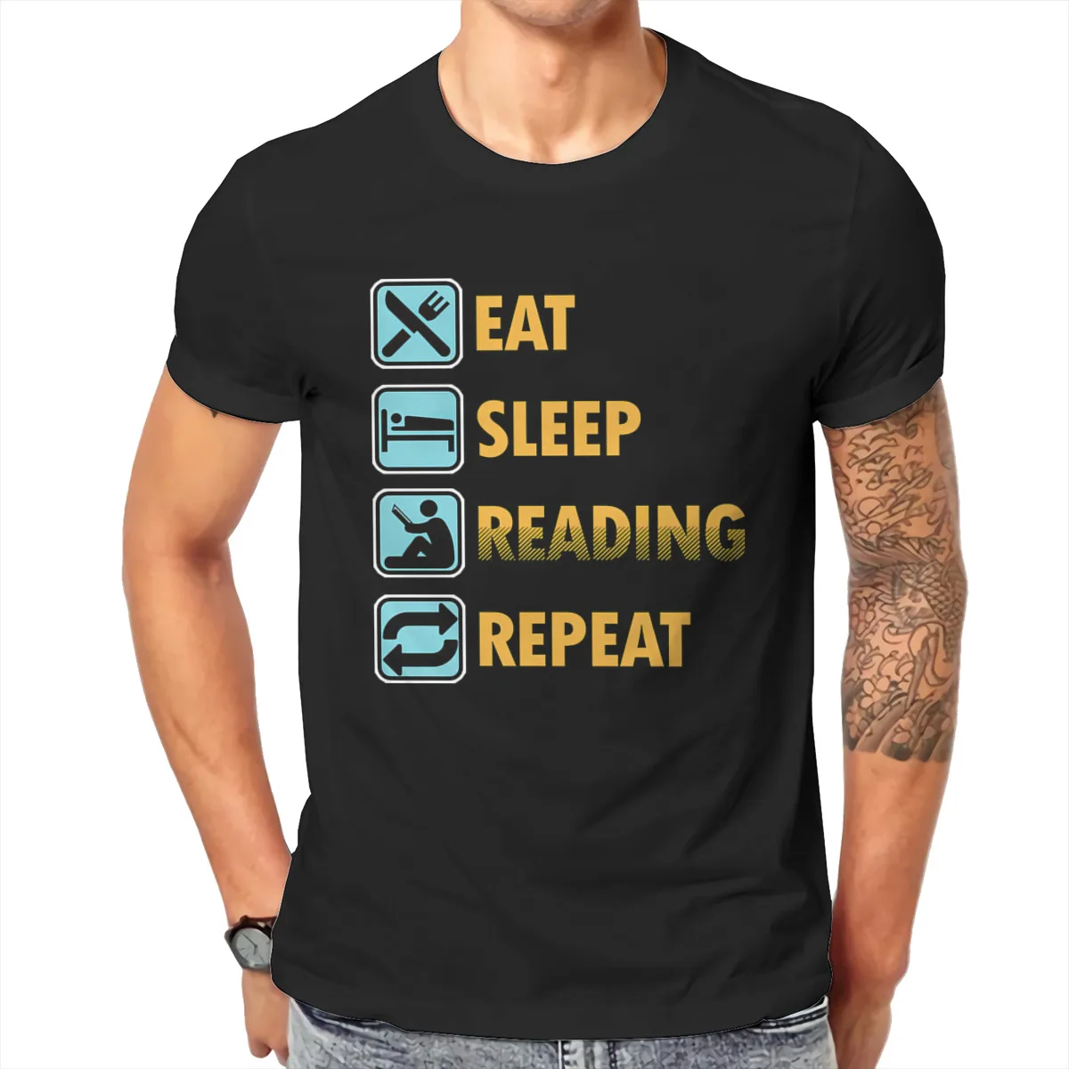 

Eat Sleep Reading Repeat Readers Bookworms Nerds Geeks Books Knowledge Gift T shirt Men T shirt summer T-shirt