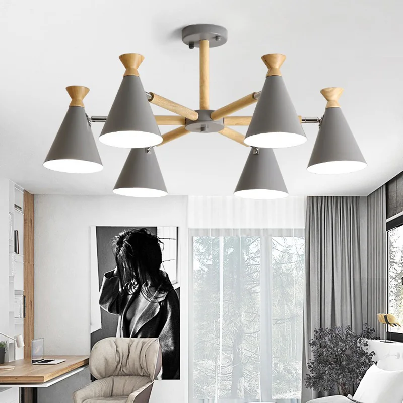 

Nordic Colorful Chandelier Lights 3/5/8 Wooden Arms Kicthen Chandelier Lamps White Black Pink Metal Sconces E27 Bedroom Light