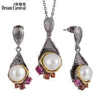 dreamcarnival1989 feminine necklace earrings set for women new gothic pearl flower party must have zirconia jewelry ep3986s2