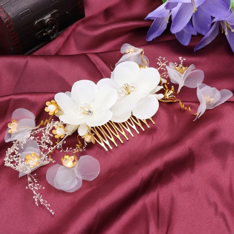 

1 Set Hair Clip Comb Bride White Wedding Flower Handmade Women Jewelry Hairpins E56A