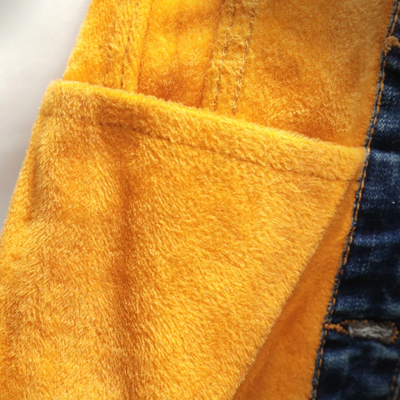 

Women Men Denim Velvet Thick Coat New Korean Slim Patchwork Warm Cowboy Jackets Tops Biker Trousers Two Piece Set Male S-3XL