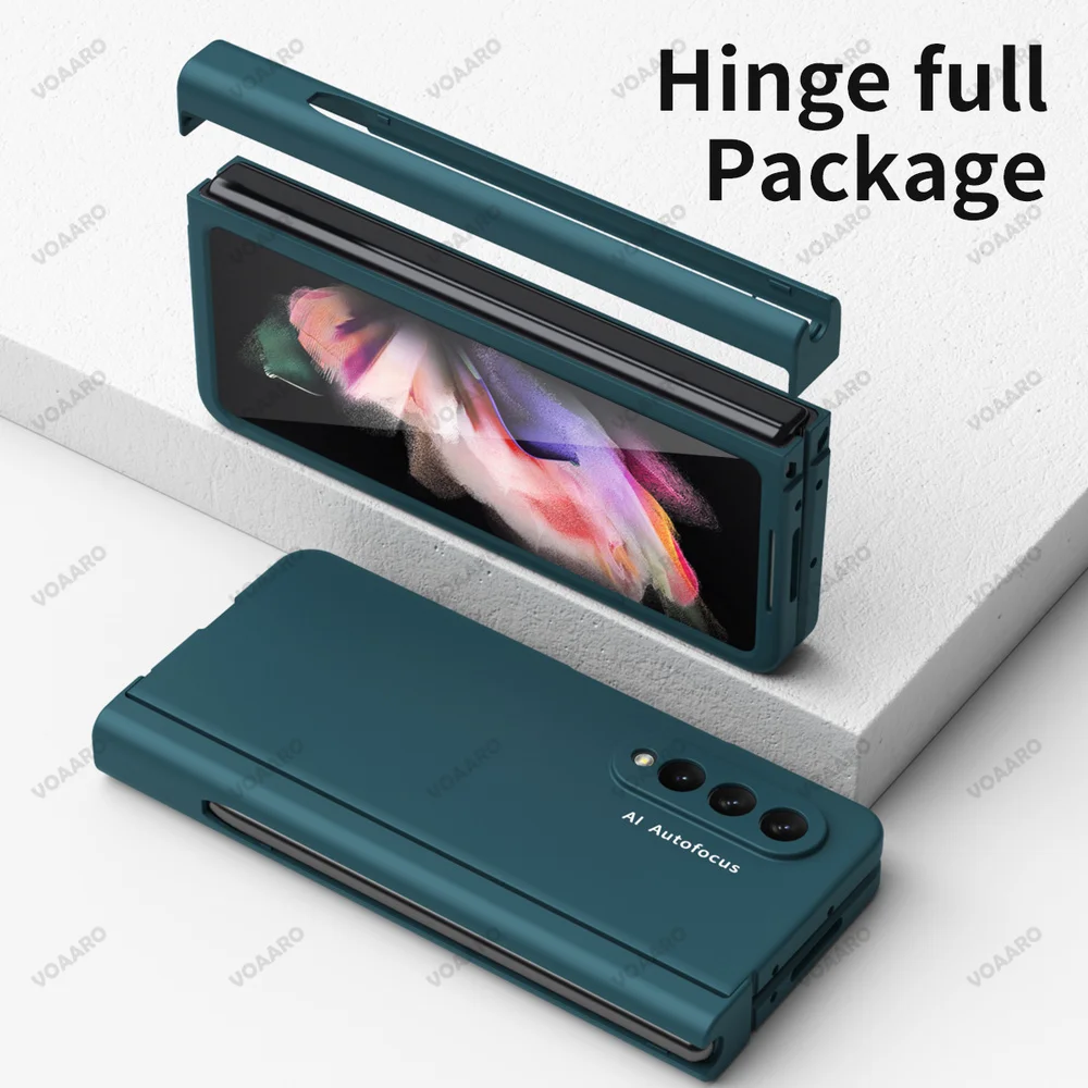 for samsung galaxy z fold 3 hinge case with s pen slot holder for samsung z fold 3 5g hinge case with front screen glass film free global shipping