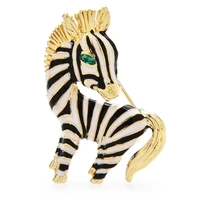wulibaby enamel cute zebra brooches for women unisex 2 color enamel horse party casual brooch pin gifts