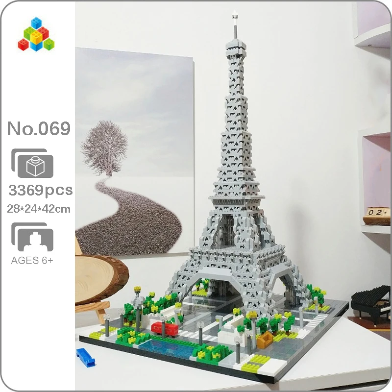 YZ 069 мировая архитектура Париж Эйфелева башня дерево автобус река 3D модель мини