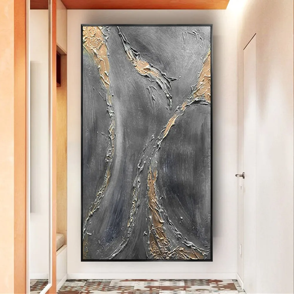 

100% Hand-painted Abstract Oil Painting On Canvas In Living Room Gold Dot Modern Wall Art Decorative Painting Frameless