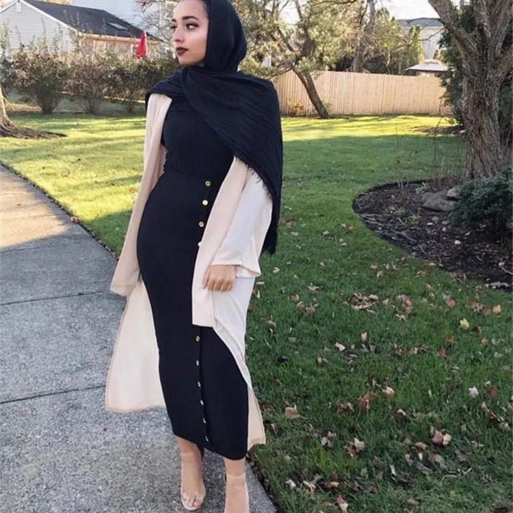 Винтажная Женская длинная облегающая юбка Musulmane с высокой талией и пуговицами, макси исламские юбки