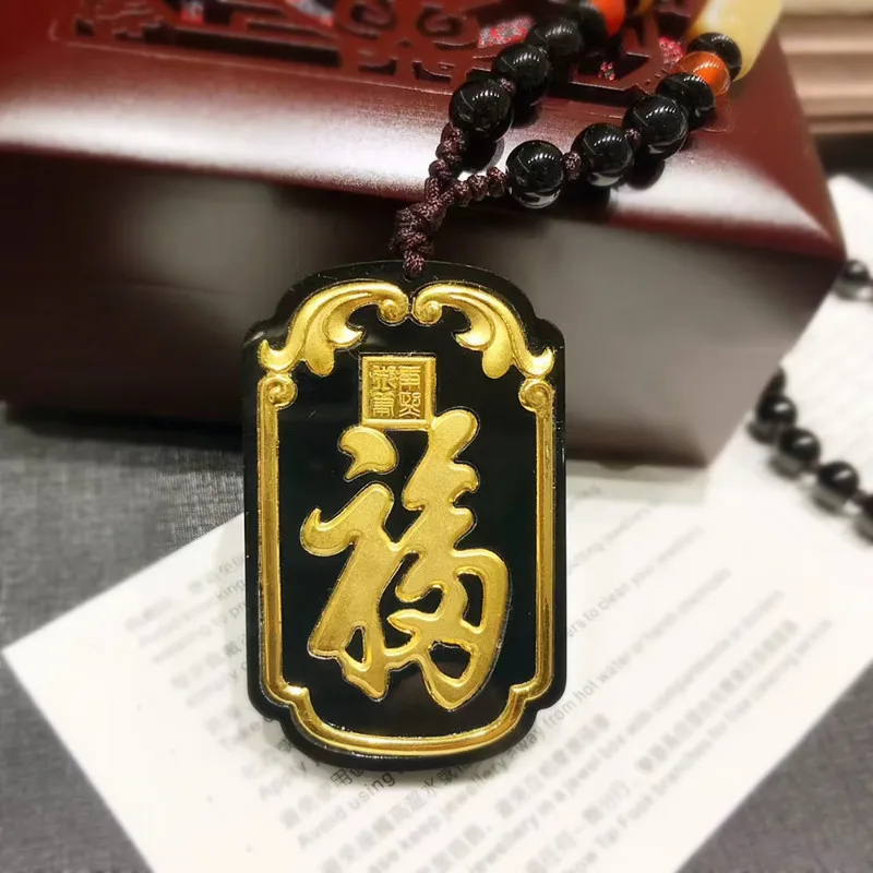 LETSFUN изящные ювелирные изделия 24K золото китайский темно зеленый нефрит