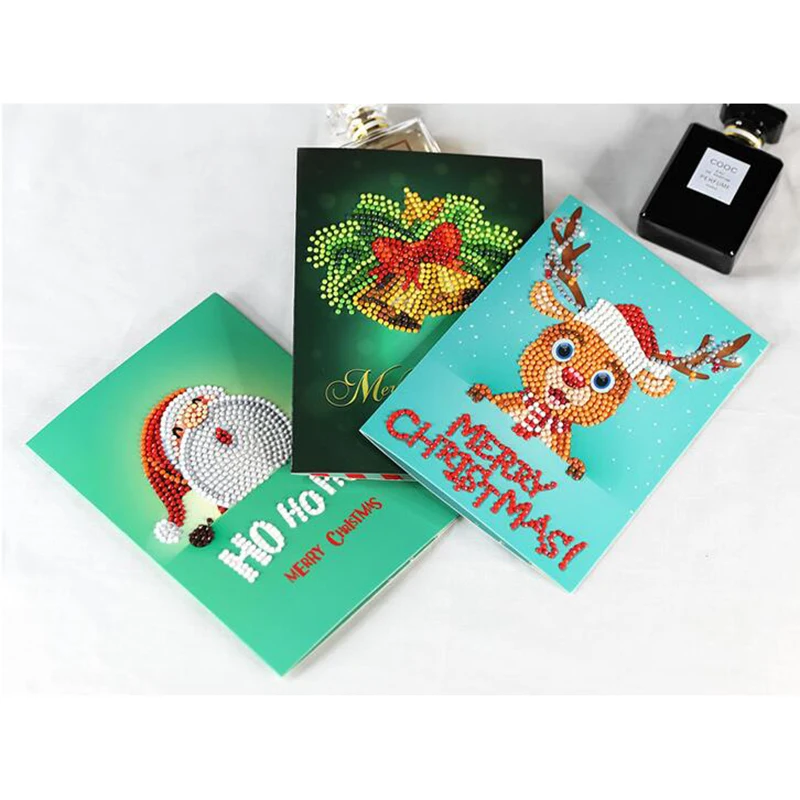 8pcs 5D DIY Diamond Painting Cartoon Paper Greeting Postcards Craft Kids Festival Greet Cards Mini Santa Claus 2020new Year card | Дом и сад