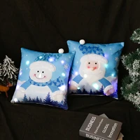 led lights christmas decoration pillow case 2022 blue santa claus snowman style pillow cover decorative cushion cover 42 x 42 cm