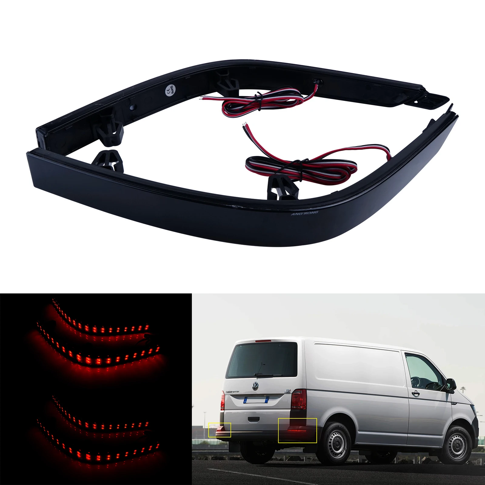 ANGRONG 2x Светодиодный отражатель заднего бампера черный объектив для VW Transporter T6 2015 и