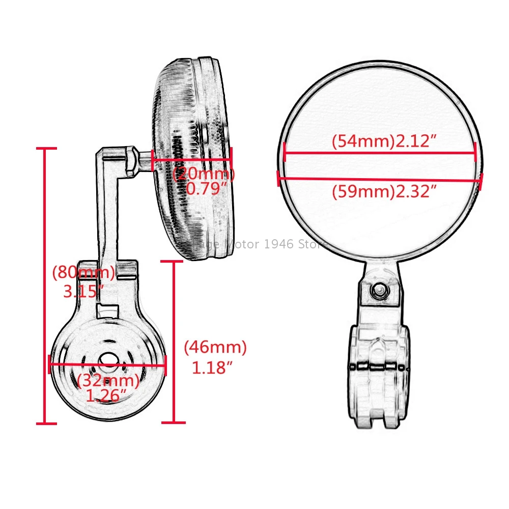 Зеркало заднее универсальное на руль мотоцикла 7/8 дюйма 22 мм