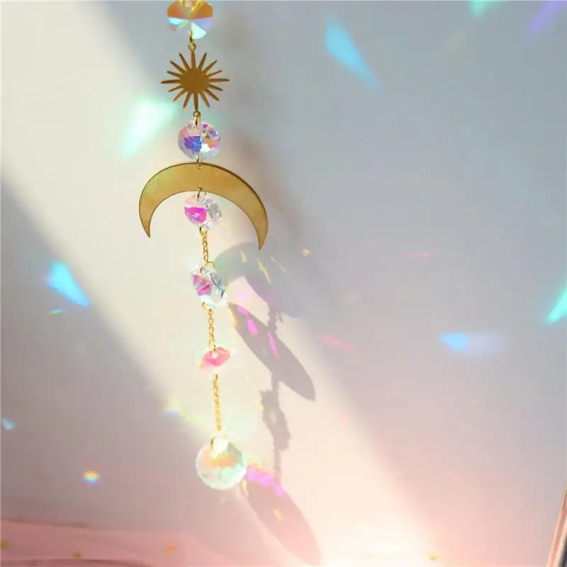 

1PCS Crystal Wind Chime Star Moon Pendant Geometric Metallic Hoop Window Hanging Decoration Outdoor Garden Decor Gift Wind Chime