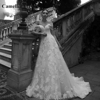 princess tassel a line wedding dresses off the shoulder bride gown corset bodice bridal robes court train robe de mari%c3%a9e