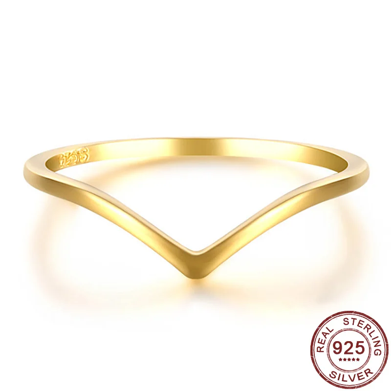 

Trendy 925 Sterling Silver Stackable Rings Creative Simple V-shaped Personality Thin Ring Female Smooth Gold Color Fine Jewelry