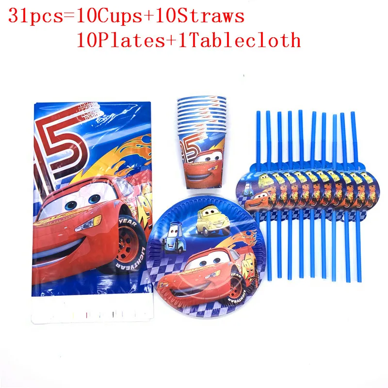 31 шт./61 шт Disney Lightning McQueen на тему дня рождения одноразовые Tablecover тарелки чашки