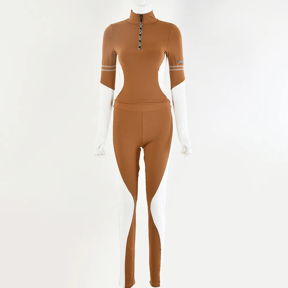 

Tinastyle Hot Zipper 2 Piece Tracksuit Women Spring Turtleneck Cropped Tops And Legging Two Piece Set women Pants Matching Set