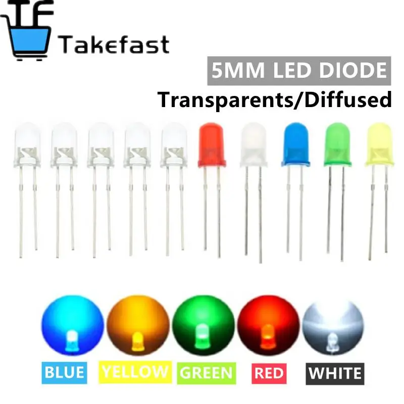 100 шт./лот прозрачный/рассеянный круглый 5 мм супер яркий вода прозрачный зеленый