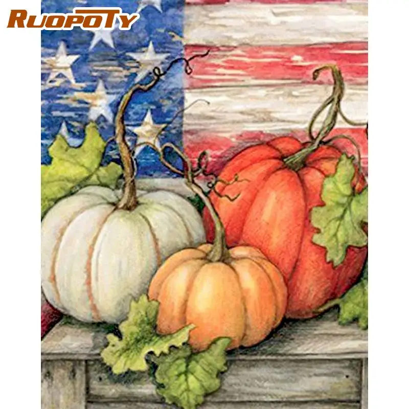 

RUOPOTY Painting By Number Pumpkin Hand Painted Paintings Art Gift DIY Pictures By Numbers Scenery Kits Drawing On Canvas Home D
