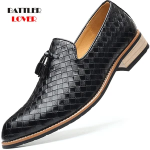 Мужские деловые туфли в британском стиле, лоферы с кисточками, Классическая обувь для свадебной вечеринки, слипоны, размера плюс, 39-48