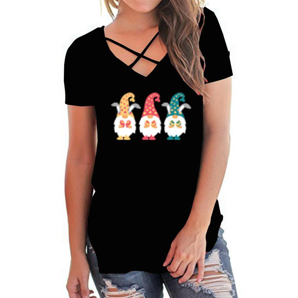 

Womens Little Dwarf Printed Short Sleeve V-Neck T-Shirt Blouse Summer Tee Tops
