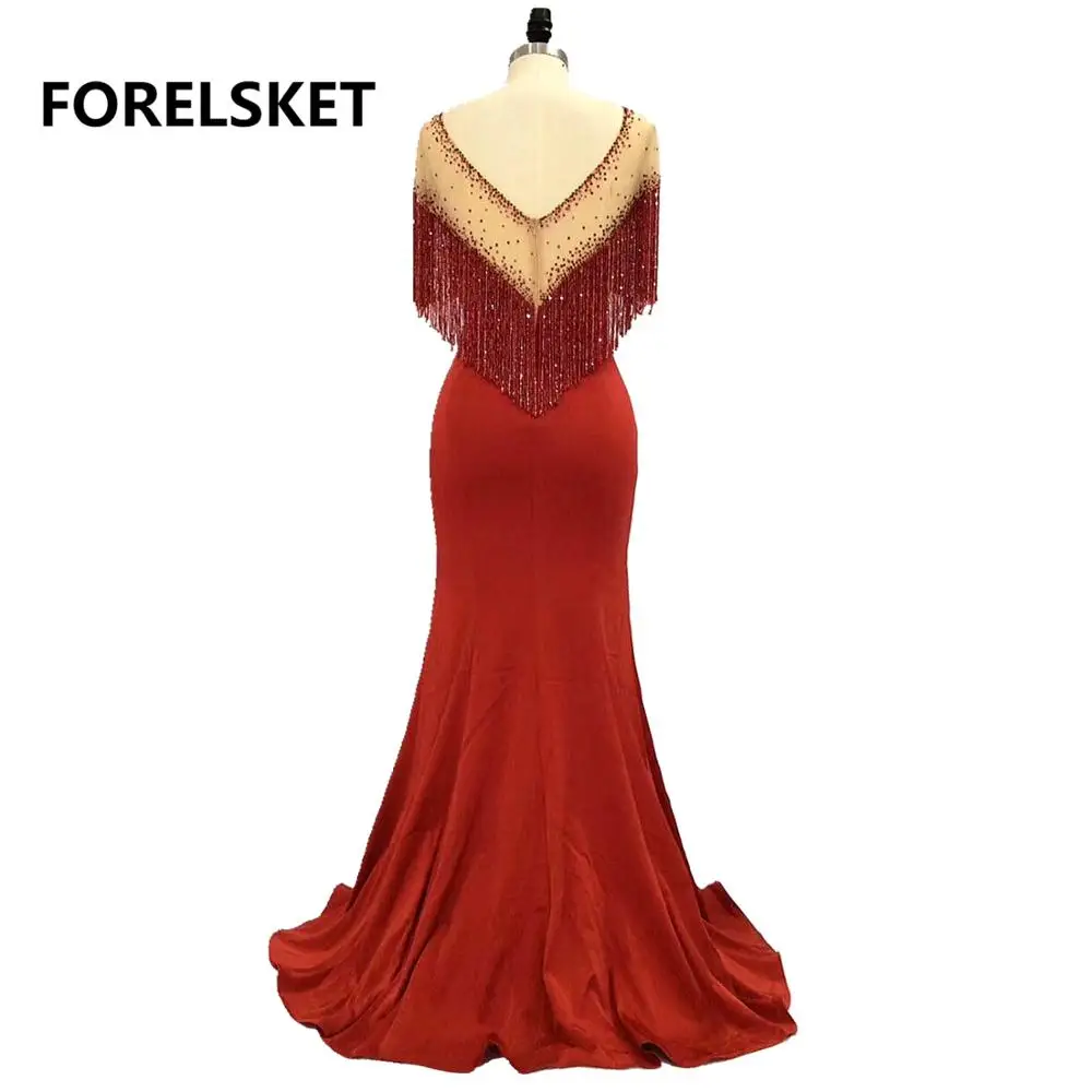 

Illusion Red Mermaid Arabic Evening Dresses Long 2020 Vestidos De Fiesta De Noche Beaded Robe De Soir E Dos Nue Abito Cerimonia