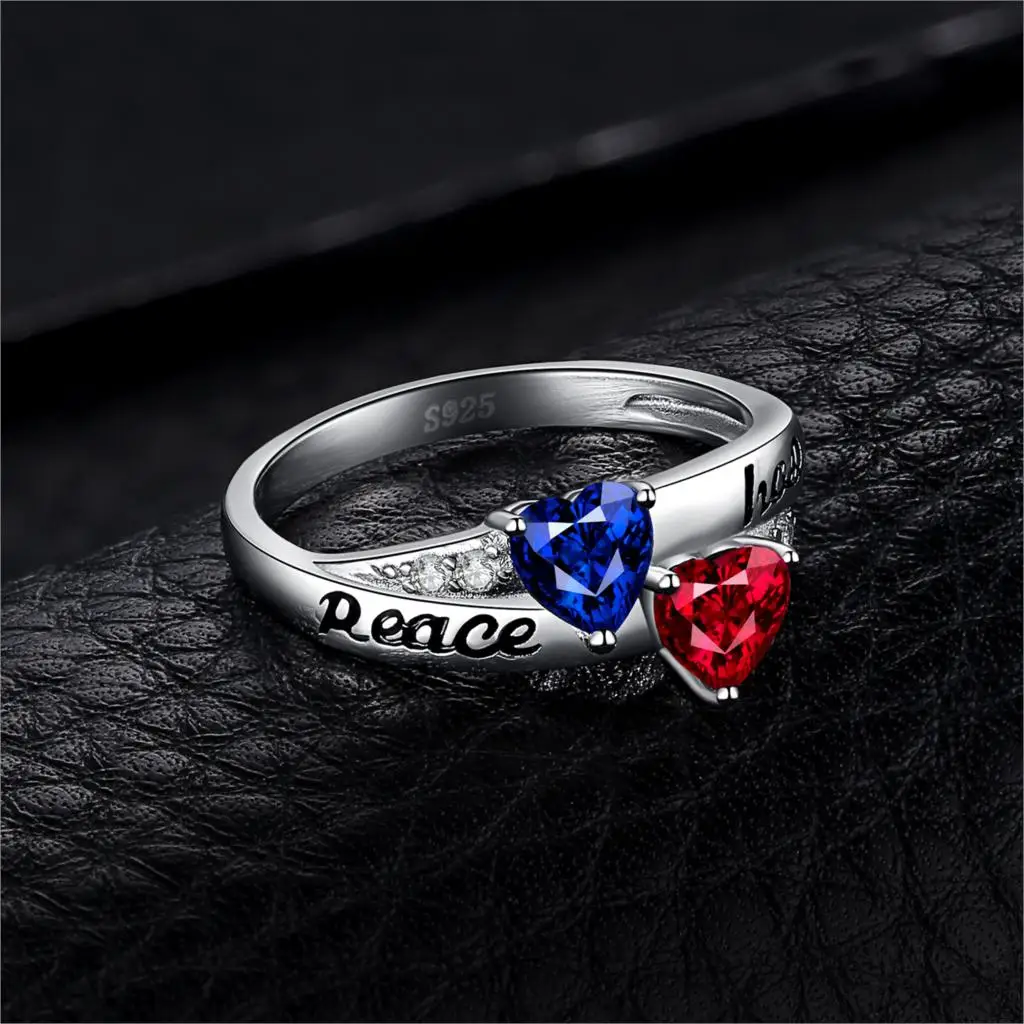 JewelryPalace Винтаж переплетены гравировкой Peace Hope создан Рубин сапфировое кольцо 925