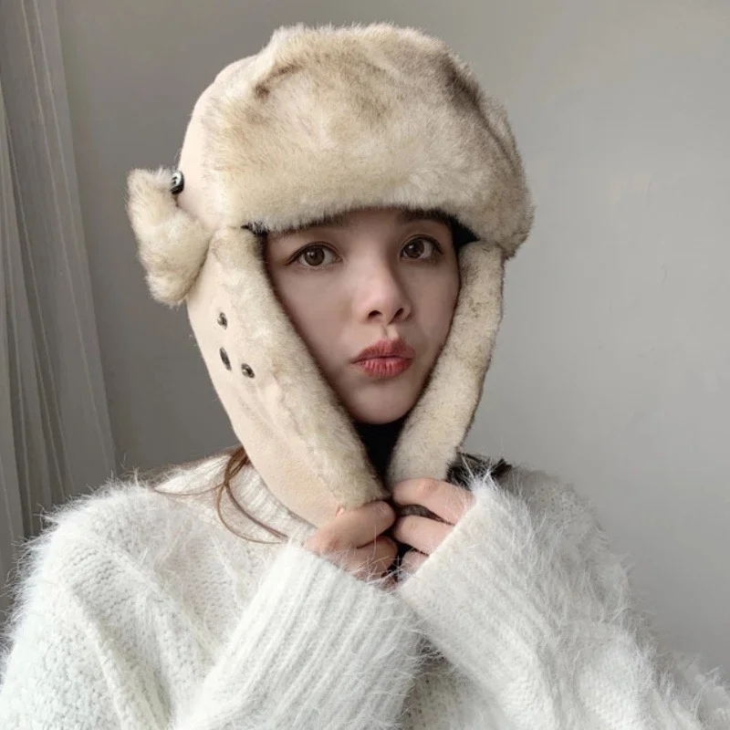 

Russian Hats Women Winter Hats Fur Hats Thickened Warm Earmuffs Catchers Snow Ski Caps Women Face Masks Women's Hats