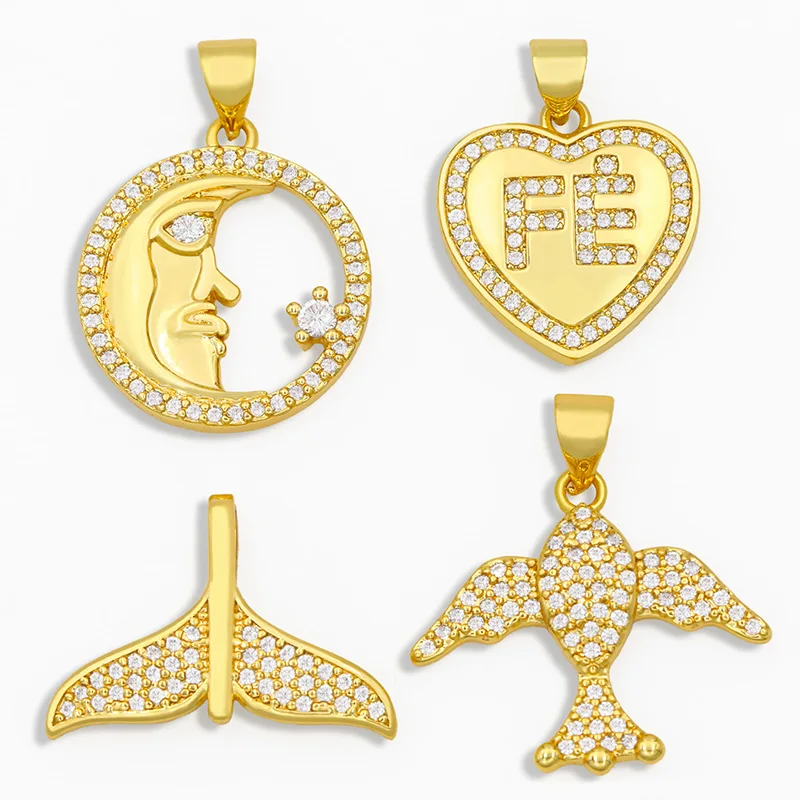 

OCESRIO Brass Gold Moon and Star Necklace Charms for Bracelet Making CZ FE Heart Pendant Charms for Jewelry Wholesale pdta253
