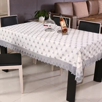new european luxury lace coffee table tablecloth transparent embroidered double layer multi purpose towel table flag