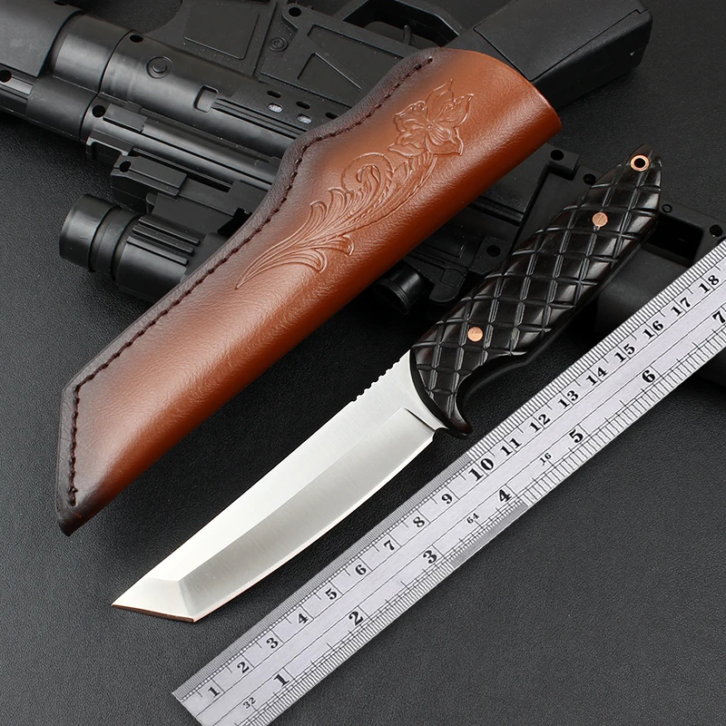 

Прямые ножи, стандартный стальной нож с фиксированным лезвием, 60HRC, с вакуумной термообработкой, серия острых охотничьих ножей для кемпинга ...