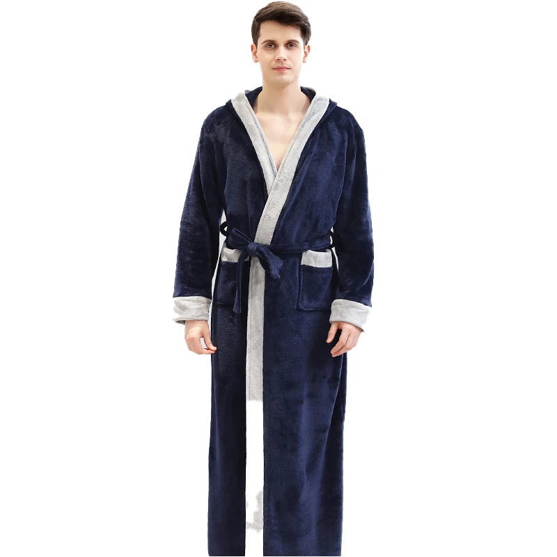 Мужские пижамные комплекты осень зима фланелевый Халат из полиэстера с длинным