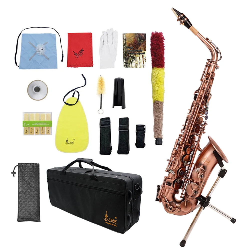 Профессиональный красная бронза изгиб Eb E-альт саксофоны ушка с Чехол перчатки