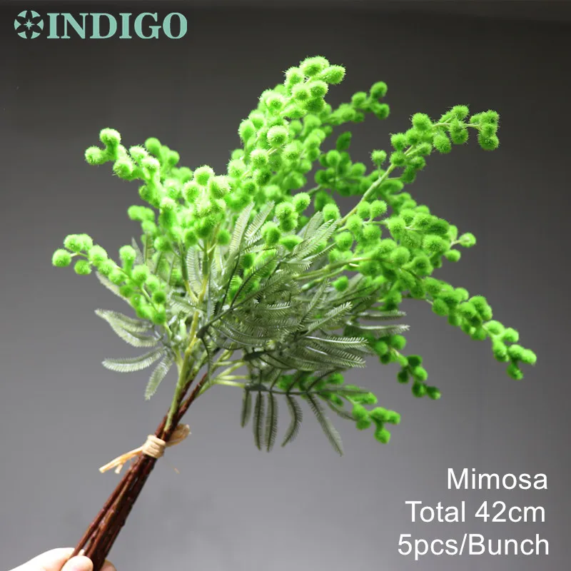 5 pcs green Индиго-5 шт. маленький размер красный Мимоза букет домашнее украшение японская вишня Свадебный искусственный цветок Вечеринка - Цвет: 5 pcs green