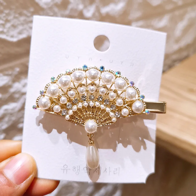 Модные женские перламутровые заколки для волос со стразами разноцветные с