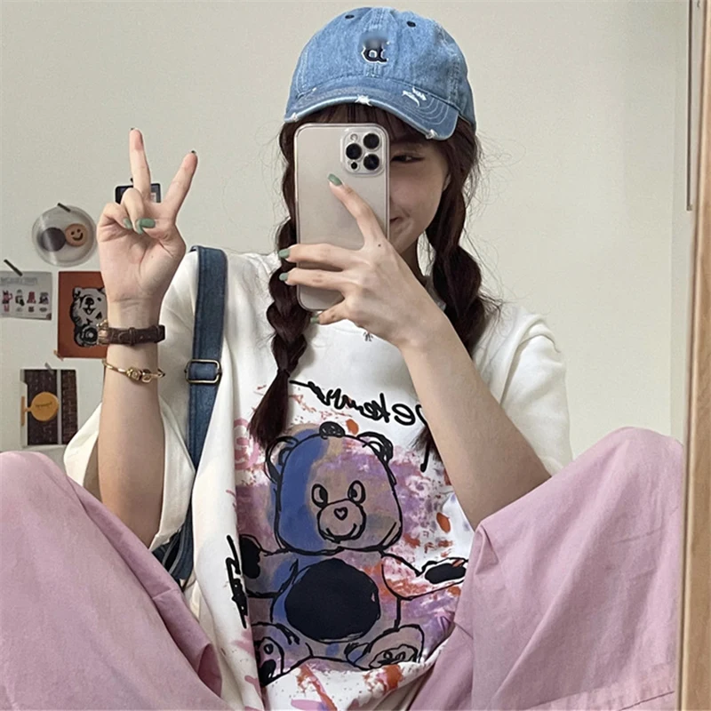 Футболка женская хлопковая с коротким рукавом винтажный свободный шикарный топ