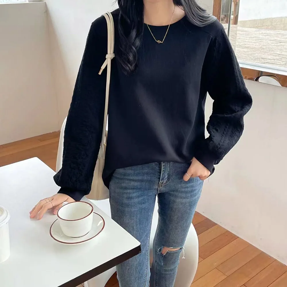 

Женский свитер с круглым вырезом, однотонный Свободный пуловер с длинным рукавом, повседневный топ в японском стиле, Осень-зима 2021