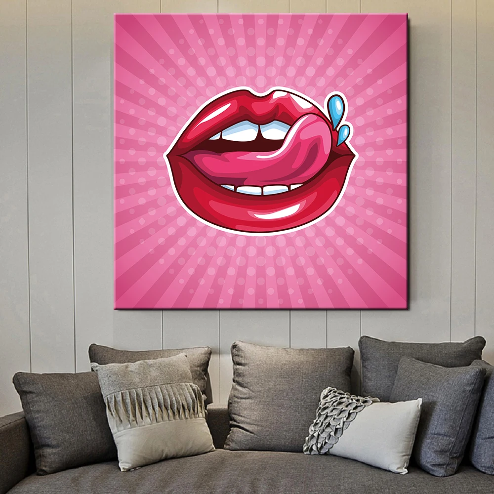 

Lady Red Lips Tongue Graffiti Street Fantasy Wall Art Posters Canvas Prints Artwork Paintings for Living Room Home Decoration
