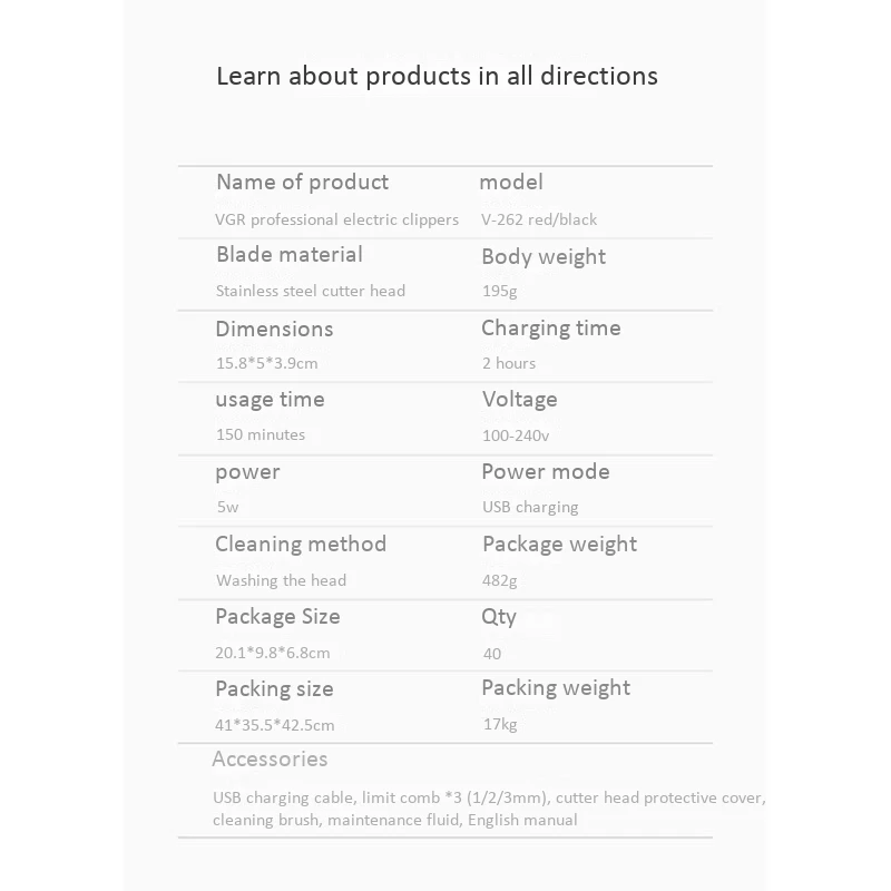 

VGR Electric Hair Clipper Professional Trimmer for Men Barber Razor Beard Stainless Steel Blade Hair Cutting Machine