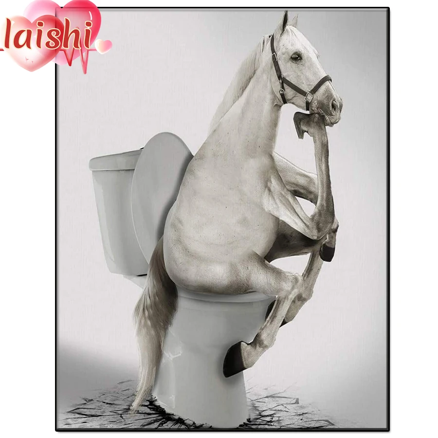 

Алмазная живопись, Белая лошадь, сидящая на туалете, своими руками, вышивка крестиком, полностью квадратные/круглые стразы, домашний декор