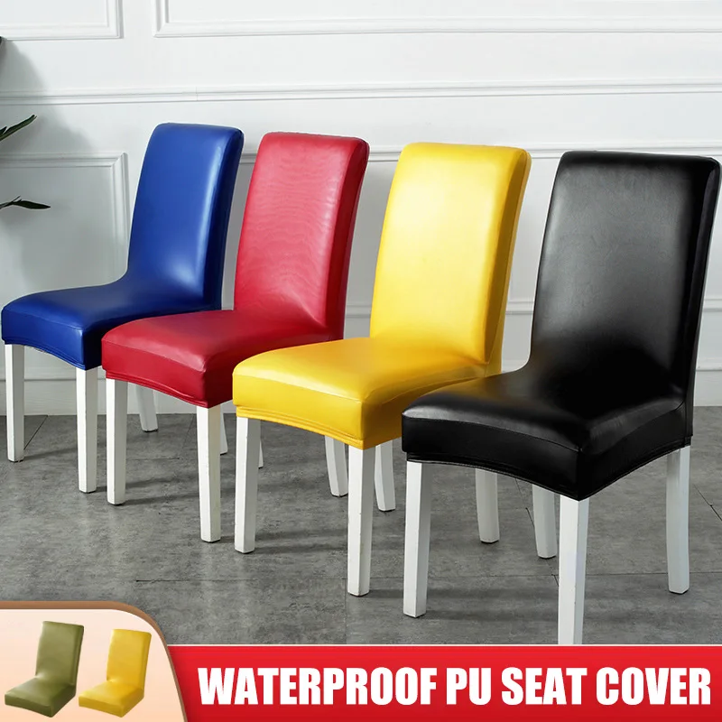 

Fashion Chair Cover Stretch PU Leather Cover Waterproof Seat Cover for Dining Chair Office Chair Hotel Chair Waterproof