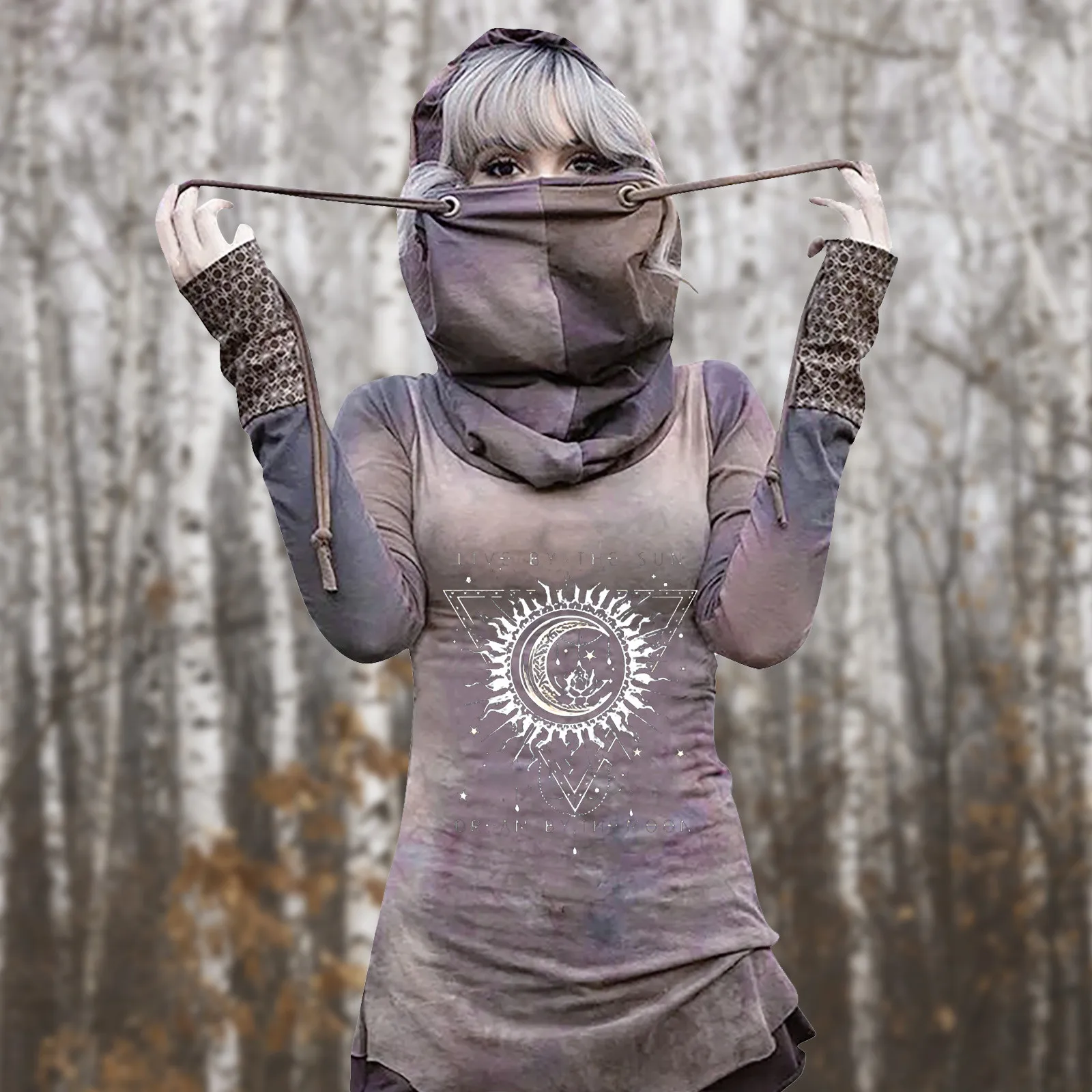 Женская футболка с длинным рукавом принтом Солнца и Луны | одежда