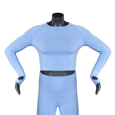 light blue Zhangyunuo бесшовный укороченный Топ с длинным рукавом для йоги, для спортзала, бега, фитнеса, топы, футболка для тренировок для женщин, энергетическая Йога, спортивные топы - Цвет: light blue