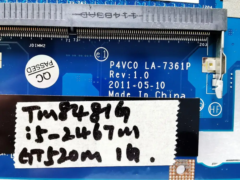 Оригинальная материнская плата для ноутбука ACER 8481G TM8481G I5-2467M GT520M 1GB P4VC0 LA-7361P