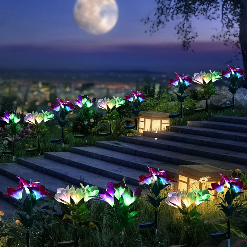 Цветной СВЕТОДИОДНЫЙ светильник на солнечной батарее с орхидеей декоративная