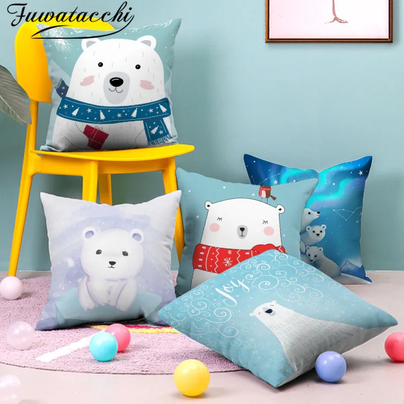 

Fuwatacchi Polar Bear Cushion Cover Cartoon Polyester Sunset Home Decorative Throw Pillow Case Pattern Pillow Covers 45x45cm