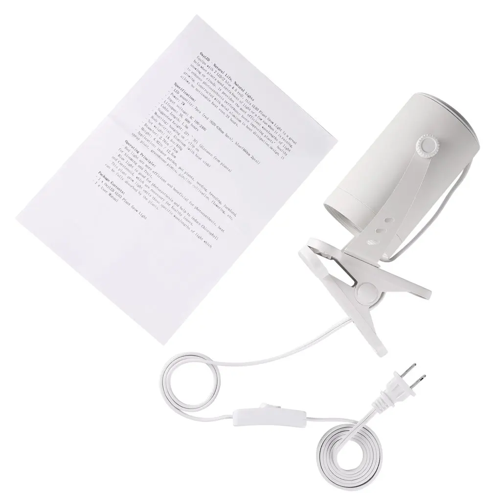 

7W White Aluminum LED Plant Grow Light 360 Degree Adjustable Indoor Plant Lights with Clip with Heat-sink Metal Design